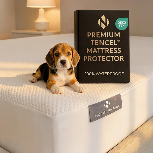 Queen Size Premium Mattress Protector | 100% Waterproof Tencel Cover | Cooling & Breathable Deep Pocket Mattress Pad Queen | Noiseless, Hypoallergenic, Soft, Washable Fitted Bed Protector