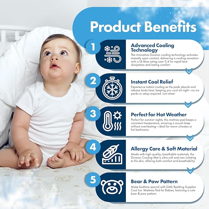 GML Teddy Summer Cooling Crib Mattress Pad – Waterproof Baby Mattress Protector for Toddler Bed – Soft, Breathable, Washable Mat – Q-Max Cooling Fiber for Better Sleep, Made in Korea - Medium, 39.4x59