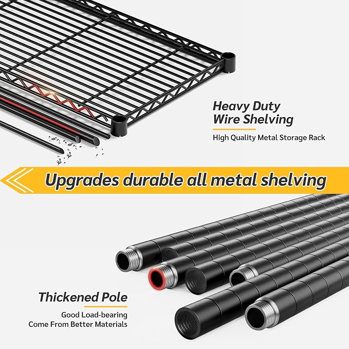 REIBII 75''H Storage Shelves Metal Shelving Unit, 6 Tier Wire Shelving for Pantry Shelves Adjustable 1200LBS Garage Shelving Heavy Duty Storage Rack for Kitchen Garage, 35.4''W*75''H*15.7" D, 2PCS - Image 8