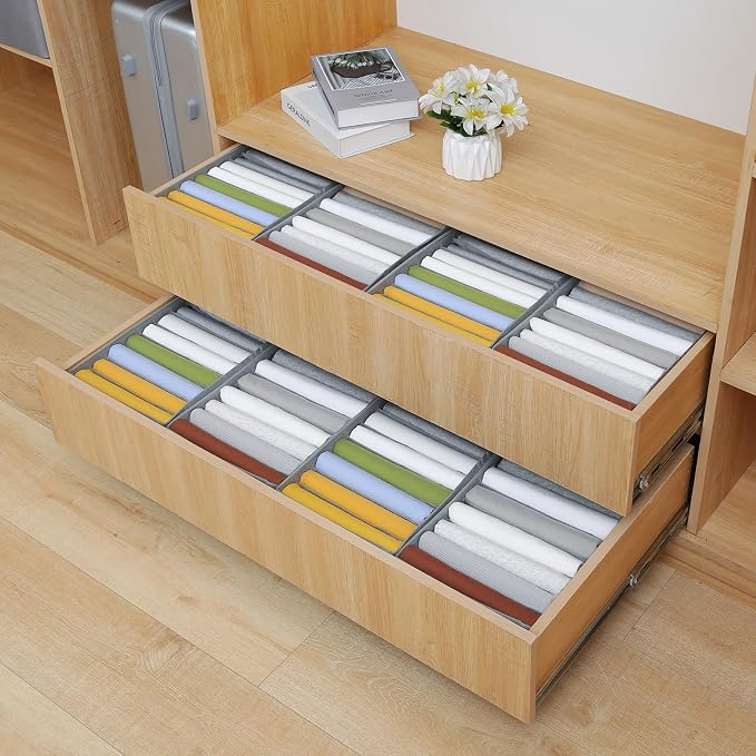 Qozary 4 Pack Drawer Organizers for Clothing, 8 Grids Foldable Closet Organizers and Storage Bins for Bedroom, Dresser Organizer Boxes for Thin T-shirts, Tank Tops - Image 6