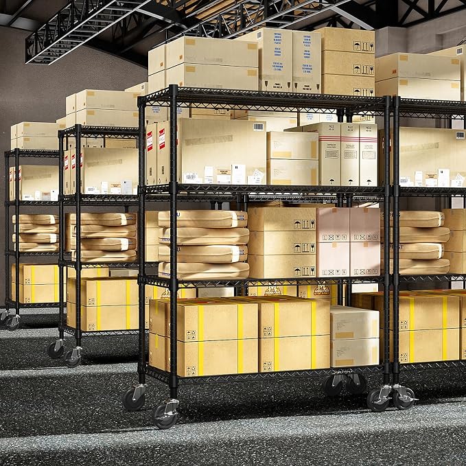 M MZG 53" W Storage Shelves 1760LBS 4 Tier Metal Shelving Unit with Wheels Heavy Duty Garage Shelving Adjustable Wire Shelves for Pantry,Kitchen,Garage,Basement,Black 23.6" D x 53.2" W x 73.6" H - Image 7