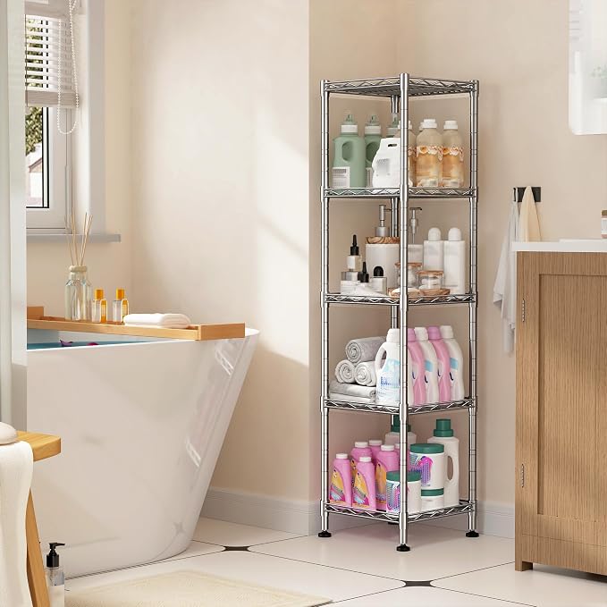 DurayLoly 5 Shelf-Wire Shelving Metal Shelves Storage Rack:Adjustable Storage Shelves Standing Shelf Units and Narrow Shelf for Laundry Bathroom Kitchen Pantry Closet Office 12''Wx12''Dx49''H Chrome - Image 6