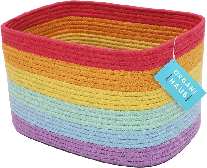 OrganiHaus Rainbow Basket - Colorful Woven Storage Basket for Playroom, Nursery & Classroom Decor & Toy Storage, 15x9x10 by OrganiHaus