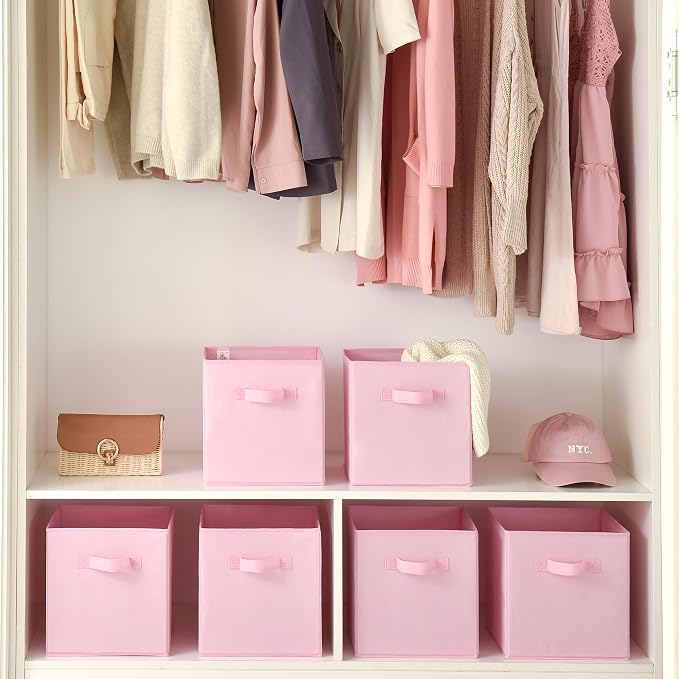 GRANNY SAYS Cube Storage Bins, 11 Inch 6 Pack Storage Cube Organizer, Foladble Fabric Storage Boxes with Handle, Decorative Clothing Storage Baskets for Shelves, Closet, Pink - Image 3