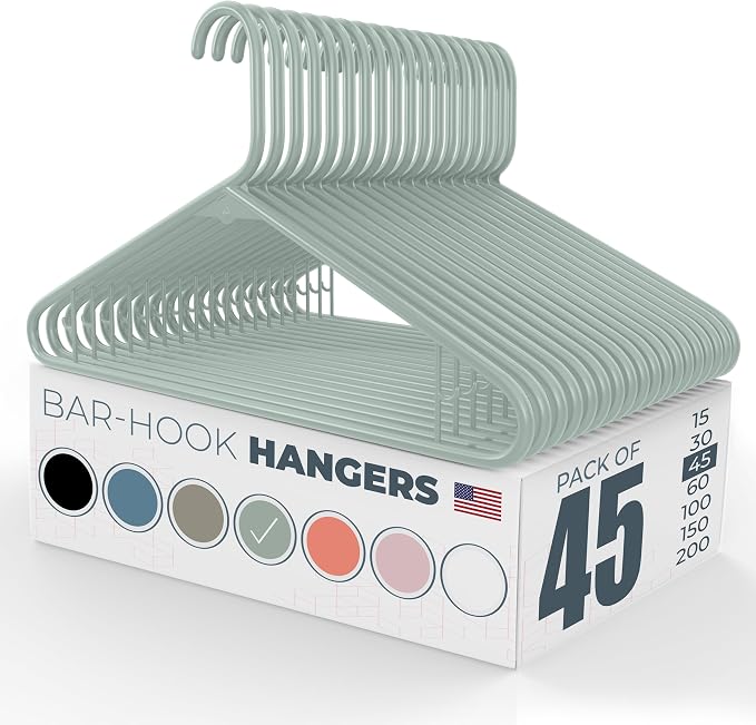 Neaties Plastic Hangers 45 Pack – Made in the USA – 6lb Capacity Standard Clothes Hangers with Strap Hooks for Dresses, Lingerie, Shirts, Pants, and Jackets – Mint by NeatiesHangers