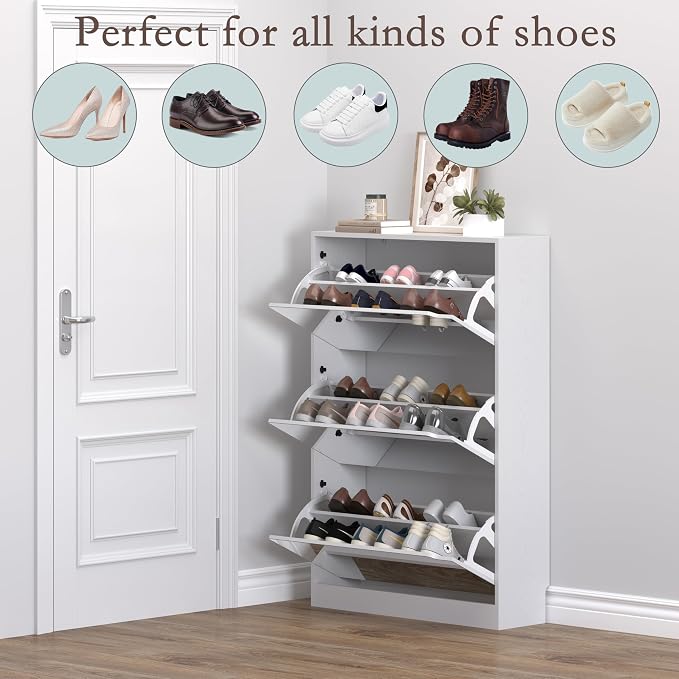 BORNOON Shoe Cabinet with 3-Flip Mirror Drawers, Freestanding Shoe Rack Organizer with Hidden Handle, Slim Narrow Shoe Storage Cabinet for Entryway, Entrance, Hallway, Bedroom - Image 4