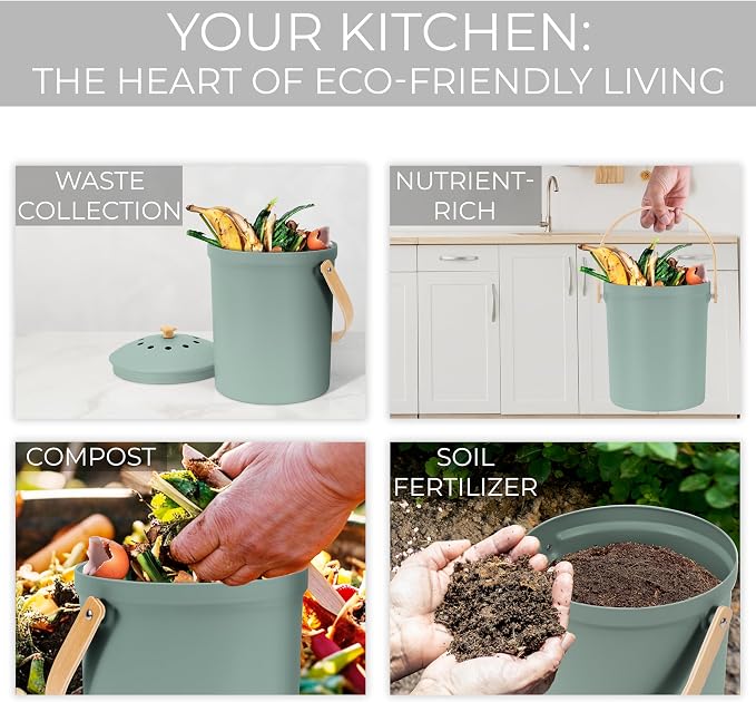 Beautiful Kitchen Compost Bin with Smell Proof Lid - Rust Proof and Odorless Compost Bucket for Your Countertop with No Smell Filters - Easy to Clean 1.1 Gallon Bin Looks Great On Any Kitchen Counter - Image 7