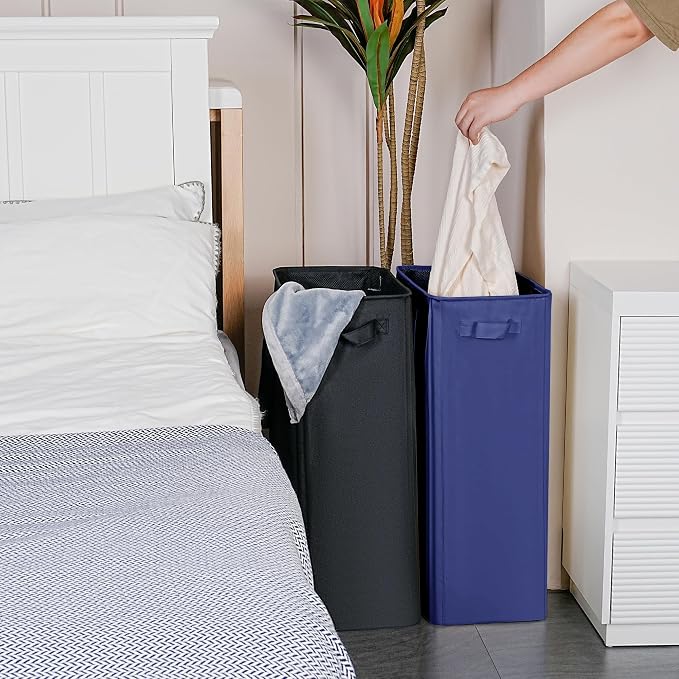 efluky Slim Laundry Basket, Narrow Laundry Hamper with Handles, Collapsible Dirty Clothes Hamper, Tall Laundry Bin for Laundry Room, Dorm and Bedroom, 12.7 Gallons(75L) Blue - Image 5