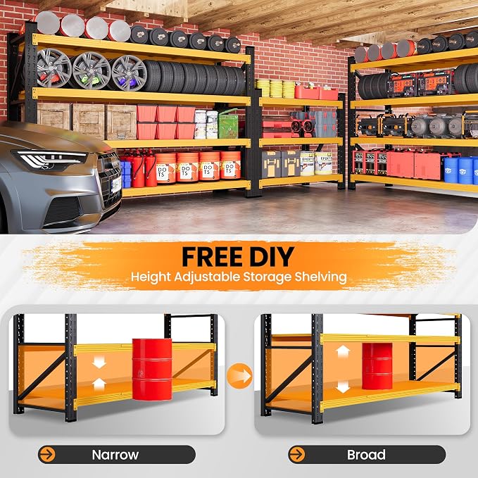 60" Wide Garage Shelving Heavy Duty, 24" Deep Large Metal Storage Shelves, 4 Tier Tall Steel Industrial Shelving, 5000 LBS Adjustable Standing Shelf for Warehouse/Shop 60" W x 24" D x 70" H - Image 4