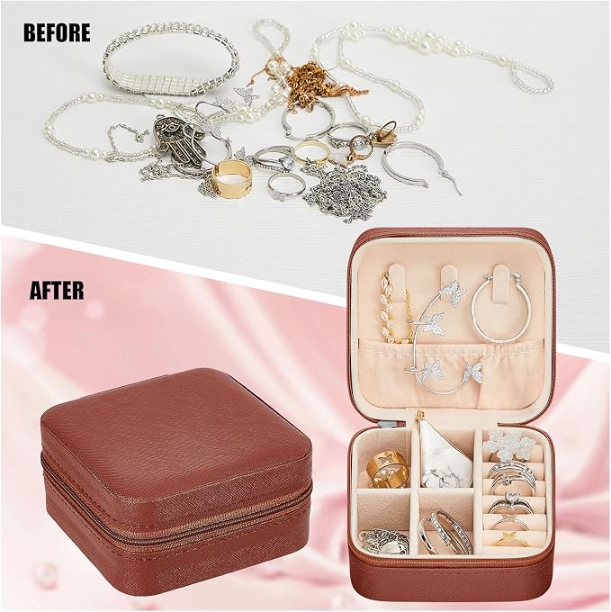 Taiyin Travel Jewelry Case, Bridesmaid Gifts Mini Jewelry Organizer, PU Leather Portable Earring Box for Women Girls - Image 5