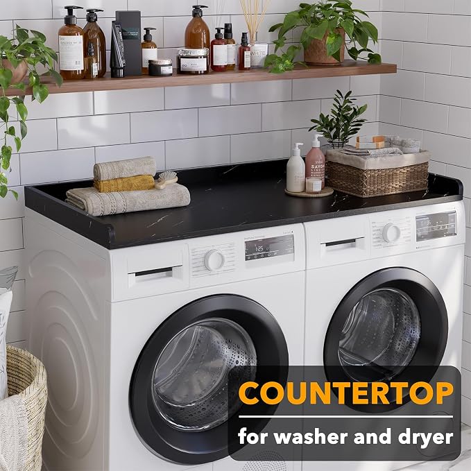 SpaceAid Washer Dryer Countertop, Laundry Wood Shelf Topper with Edge, 54" Width x 27.5" Depth Cover Guard Organizer for Washer and Dryer Laundry Hamper Counter Storage Organization (Black Marble) - Image 3