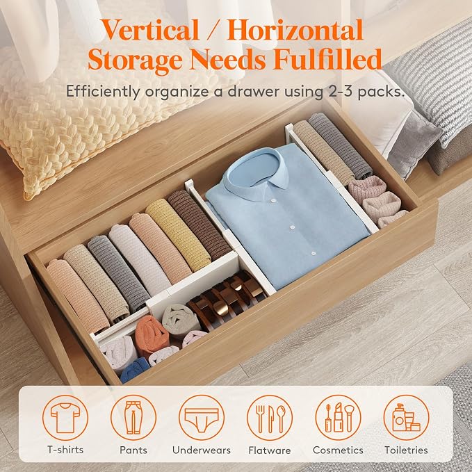 Lifewit 16 Pack Drawer Dividers 4" High 28-43.5cm/11-17" Adjustable Drawer Organizer for Clothes/Utensils, Expandable Drawer Separator in Dresser/Kitchen/Bedroom/Office Organization & Storage Beige - Image 5