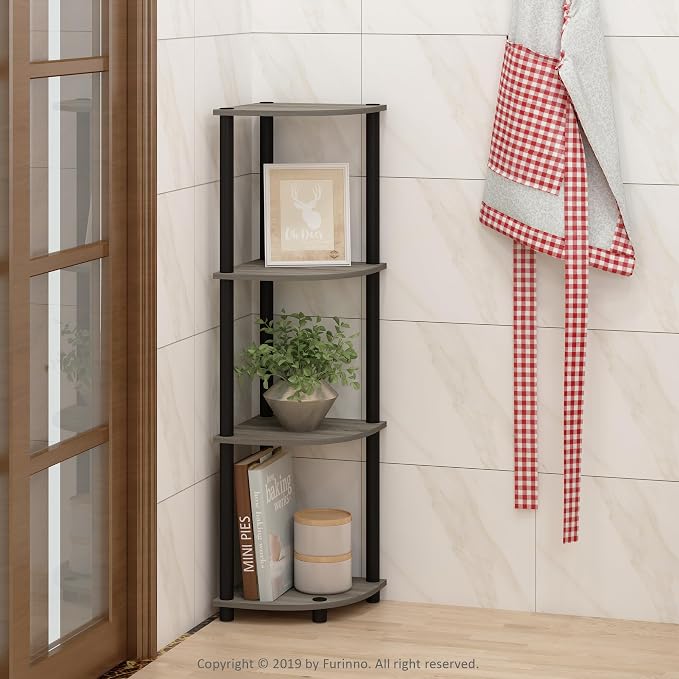 Furinno TURN-N-TUBE Corner Shelf, 4-Tier Corner Bookshelf, Display Storage Shelves with Open Shelves, for Organization and Storage, Living Room, Home Office, Garage, French Oak - Image 2