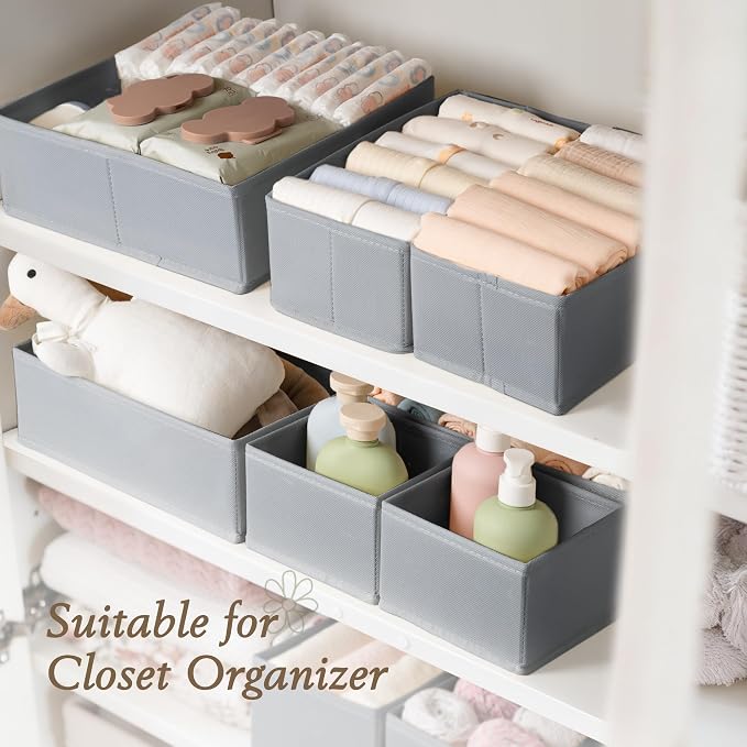Criusia Drawer Organizers 18-Piece Set, Dresser Organizer for Baby Clothes, Foldable Closet Storage & Drawer Dividers for Underwear, Socks, Nursery (Gray) - Image 6