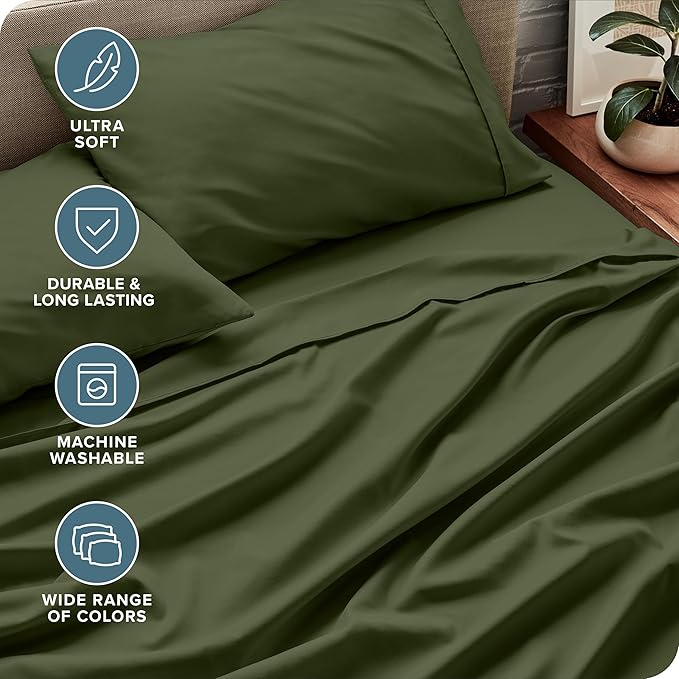 Bare Home Full Sheet Set - 1800 Ultra-Soft Microfiber Full Bed Sheets - Double Brushed - Deep Pockets - Easy Fit - 4 Piece Set - Bedding Sheets & Pillowcases (Full, Cypress)