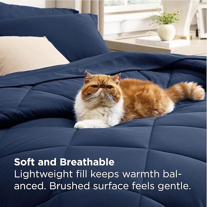 Bedsure 7 Pieces King Comforter Set Premium Series, Hotel Luxury Soft Bed in a Bag, Goose Down Alternative, Safe for Sensitive Skin Bedding Comforter All Season Medium Warmth, Navy Blue King Size