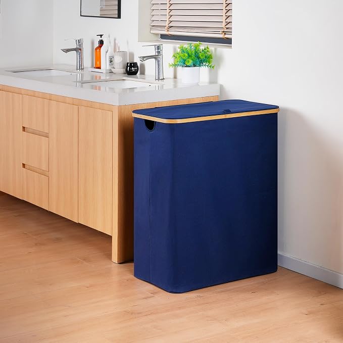 efluky Laundry Hamper with Lid, Trio Laundry Hamper with 3 Removable Bags, 3 Section Laundry Basket with Bamboo Handles for Bathroom, Bedroom & Laundry Room, 160L Blue - Image 6