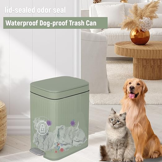 rejomiik Small Bathroom Trash Can with Lid Slim Soft Close Garbage Can Step Wastebasket Container Trash Bin for Office Bedroom Kitchen Living Room (1.9 Gallon Light Green) - Image 6