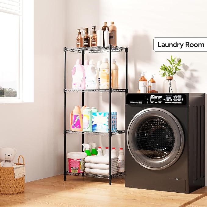 M MZG 4 Tiers Shelf Metal Storage Shelves Wire Rack Closet Organizers for Garage Kitchen Bathroom Laundry Black 11.8" D x 17.7" W x 41.9" H - Image 8