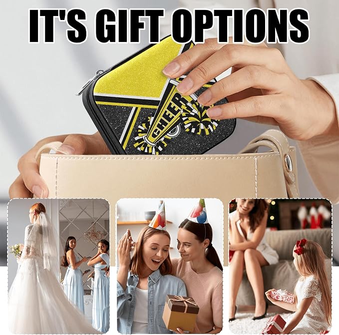 Cheerleader Travel Jewelry Case, Cheer Travel Jewelry Box for Women, Mini Jewelry Travel Case for Cheer Team, Cheerleader Gifts for Girls (Gold) - Image 5