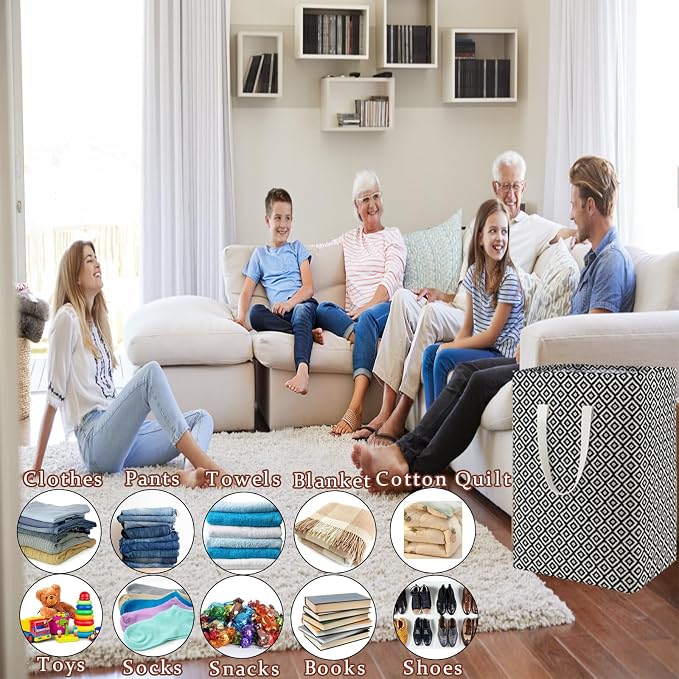 Waterproof Laundry Hamper Collapsible Laundry Basket Leather Handle Laundry Bag Large Clothes Storage Toy Organization for Bathroom Bedroom Laundryroom College Dorms (Pop-Up Laundry Hampers-004) - Image 5