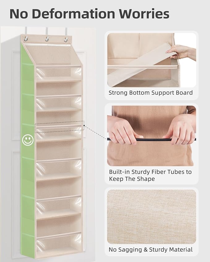 STORAGE MANIAC Over the Door Organizer Large Capacity Hanging Organizer, Clear Deep Pockets Behind Door Closet Organizer and Storage for Nursery, Bathroom, Bedroom, Pantry, 1 Pack Oat Beige - Image 3