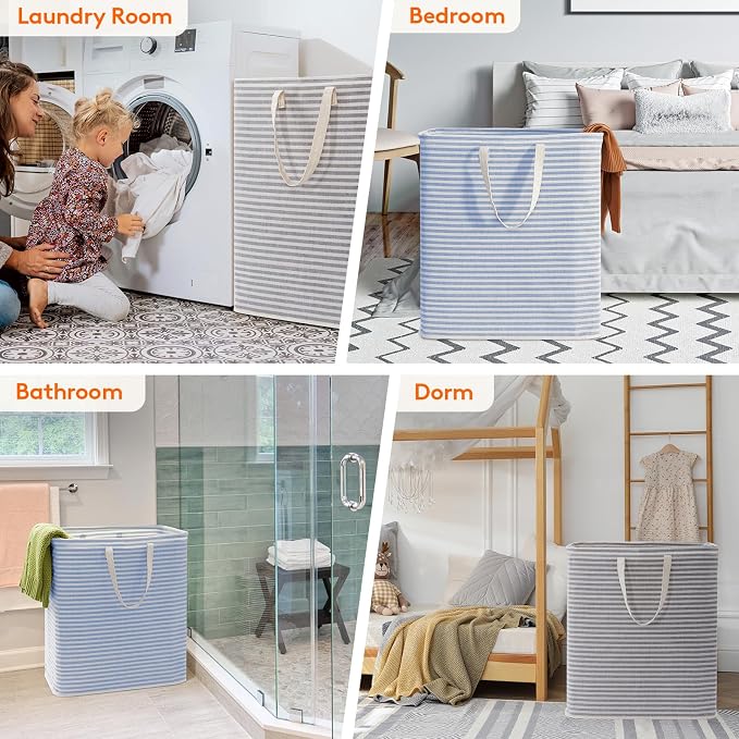 Lifewit 2 Pack Laundry Basket 100L Each, Collapsible Clothes Hamper with Reinforced Handles, Freestanding Waterproof Design for Bedroom and Laundry Room, Grey&Blue 200L Total - Image 7
