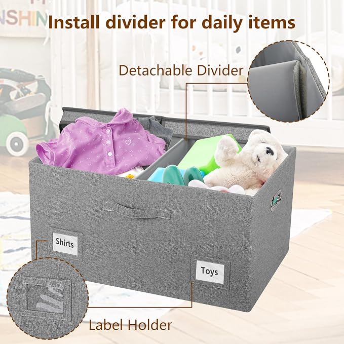 Graciadeco 75 Quarts Extra Large Decorative Storage Bins with Lids, 3 Packs Gray Collapsible Storage Bins with Lids, Stackable Storage Bins Decorative Box Storage With Lid Extra Large - Image 7