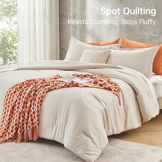 MUXHOMO Beige Twin/Twin XL Comforter Set, All Season Ultra Soft Down Alternative Bedding - 2 Piece Lightweight Bed Set Includes 1 Comforter (68"x88") and 1 Pillow Shams (20"x26")