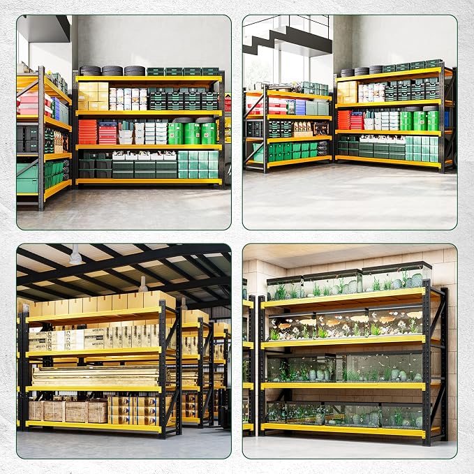 Letaya 6000LBS Heavy Duty Storage Shelves,79" W Metal Garage Shelving Units,4 Tier Large Tall Industrial Shelving,Adjustable Utility Rack Shelf for Warehouse,Basement (Yellow, 79" W x 24" D x 79" H) - Image 6