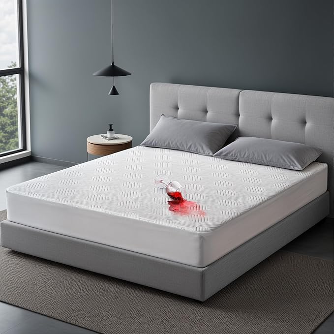 100% Waterproof Mattress Protector with High Resistance to Liquid, Breathable 3D Air Cal King Mattress Protector, Ultra Soft Cooling Mattress Cover Hypoallergenic Quiet Bed Cover Fits 6"-21"