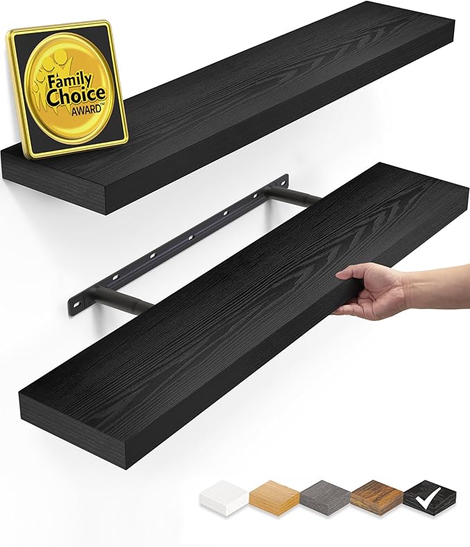 BAYKA Floating Shelves for Wall, 22.5 inches Black Wall Shelves for Bathroom, Bedroom, Living Room, Kitchen & Book, Hanging Display Decor Organizer Shelf with 22 lbs Capacity by Bayka