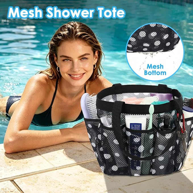 Fammart Mesh Shower Caddy Portable for College Dorm Room Essentials, 8-Pocket Large Shower Basket Tote Bag with 2 Handles for Toiletry, Bathroom, Beach, Camp, Gym - Image 3