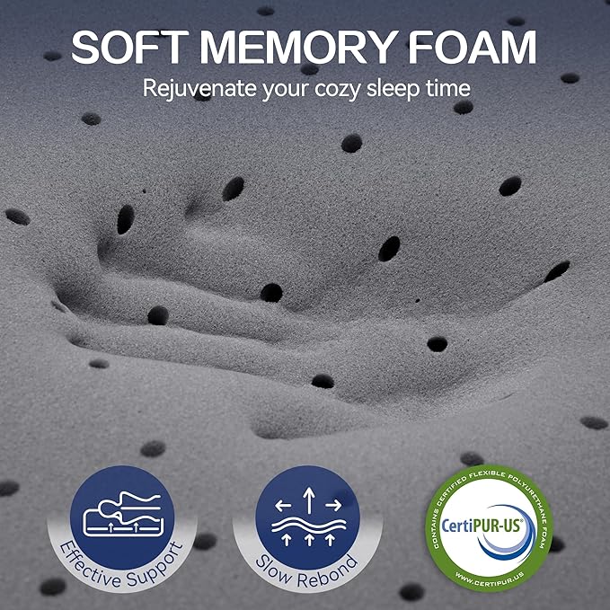 SINWEEK 3 Inch Mattress Topper King Size, Soft Memory Foam for Back Pain Relief, Breathable Bed Topper with Grey Cover, CertiPUR-US Certified