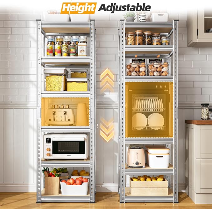 REIBII Storage Shelves 6 Tier Garage Shelving Heavy Duty Metal Shelving Loads 2250LBS Adjustable Garage Shelves for Pantry Closet Kitchen Basement 16" W x 16" D x 72" H, Silver - Image 5