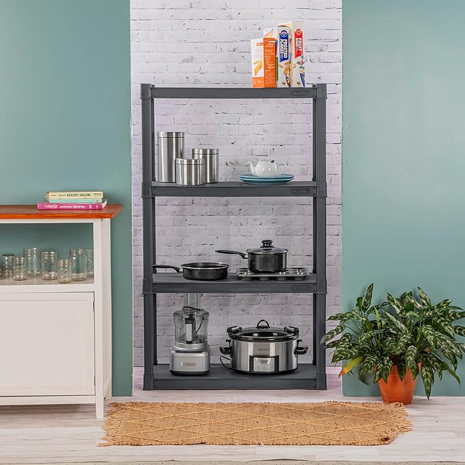 Sterilite 4 Shelf Unit, Heavy-Duty Shelving Storage and Utility Rack - Standing Plastic Organizer Shelves for Kitchen, Bathroom, and Garage - Image 2