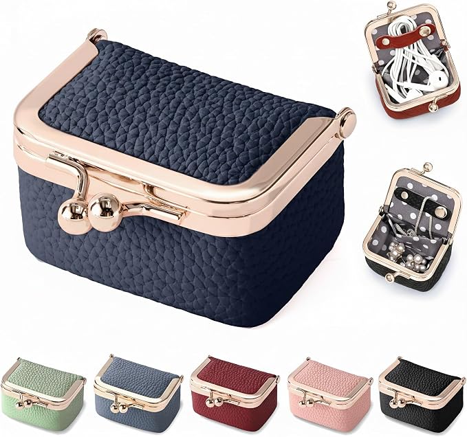 Zivyes Mini Jewelry Box Travel Small Coin Purse Organizer Case Genuine Leather Tiny Size (Blue) by Zivyes