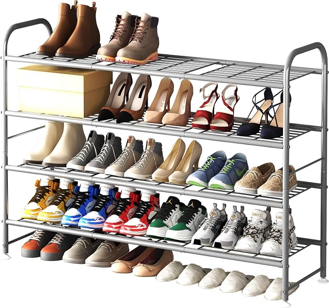 LINZINAR Shoe Rack 4 Tier Storage Organizer for Closet Entryway Metal Grey by LINZINAR