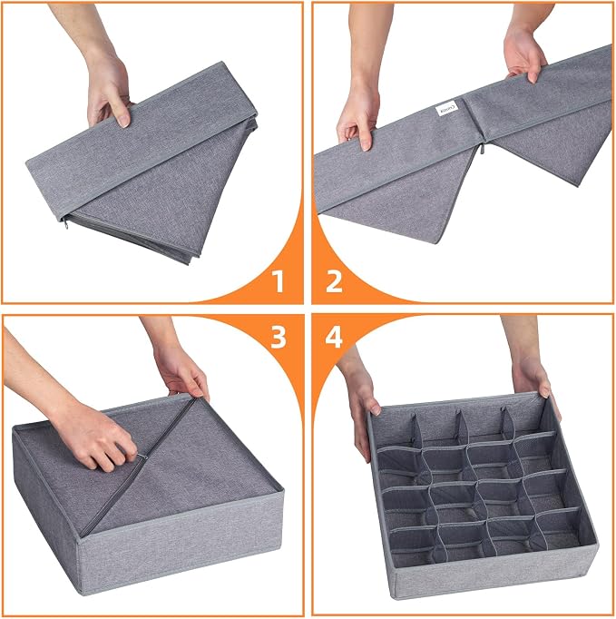 Criusia 6 Pack Large Drawer Organizer for Sock Underwear - Washable Heavy Duty Fabric Closet Organizers and Storage Bins - 90 Cells Dresser Organizer Divider for Baby Clothes, Ties, Belt (Grey) - Image 7