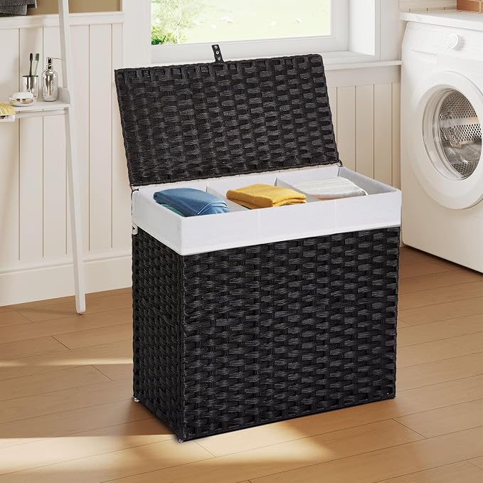 Greenstell Laundry Hamper with Lid, 125L Wicker Laundry Baskets with 2 Removable Liner Bags & 5 Mesh Laundry Bags, Handwoven Rattan Clothes Hamper with Handles for Clothes in Bathroom, Bedroom - Image 6