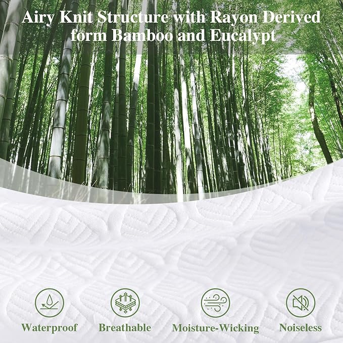 Twin XL Mattress Protector, Waterproof Mattress Pad Washable Rayon Mattress Cover Breathable Noiseless Bed Protector 3D Patterns 5" - 21'' Elastic Fitted Deep Pocket(White)