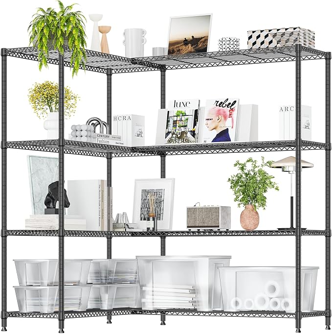IZEUK Linked Storage Racks, DIY Adjustable Heavy Duty Metal Shelving Unit for Corner, Ideal for Kitchen, Garage, Warehouse, and Garden (Black, 4 Tiers, 15.7" D x 33.5" W x 59.5" H, 1147 lbs Capacity) by IZEUK