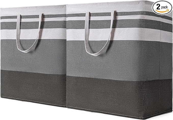 BOOMIBOO 2 Pack Large Laundry Basket,Waterproof Freestanding Laundry Hamper,Collapsible Clothes Basket with Easy Carry Handles in Laundry Room Bathroom Bedroom Dorm,Gradient Grey,100L by BOOMIBOO