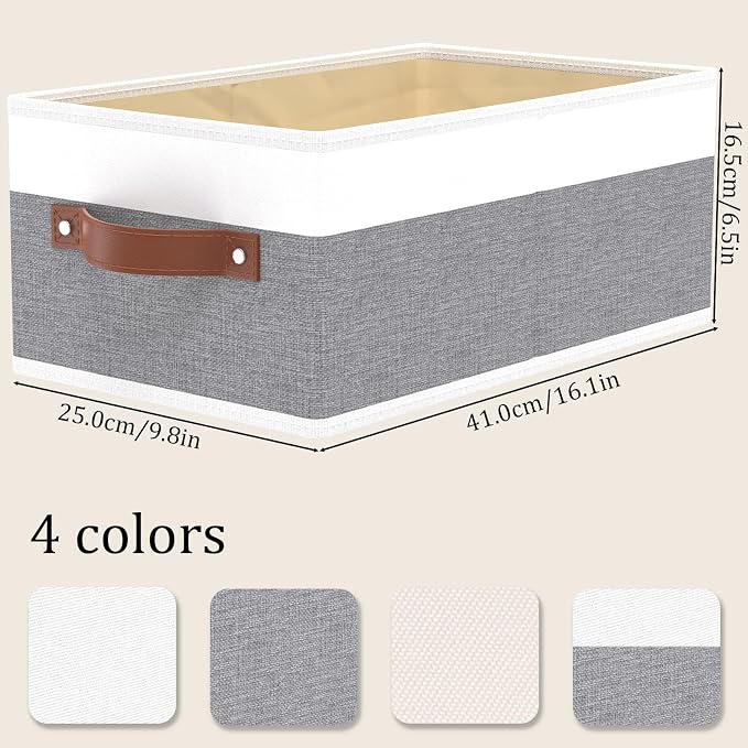 OUTBROS Storage Bins, Foldable Storage Baskets for Organizing, Fabric Storage Boxes With Handles,For bedrooms, living rooms, Shelves, Gray/White, 16.1x6.5x9.8 inch, 3-Pack - Image 4