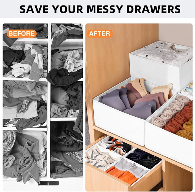 Criusia Drawer Organizer Clothes 6 Pack White- Dresser Organizer Bins for Closet Bedroom - Baby Clothes Organizers and Storage for Nursery Organization -Sock Underwear Drawer Organizer Divider - Image 8