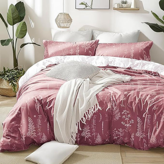 Love's cabin Vintage Rose Comforter Set Queen - Queen Size Comforter Set, 3 Pieces Cute Floral Bedding Sets for All Seasons,1 Soft Reversible Botanical Flowers Comforter and 2 Pillow Shams