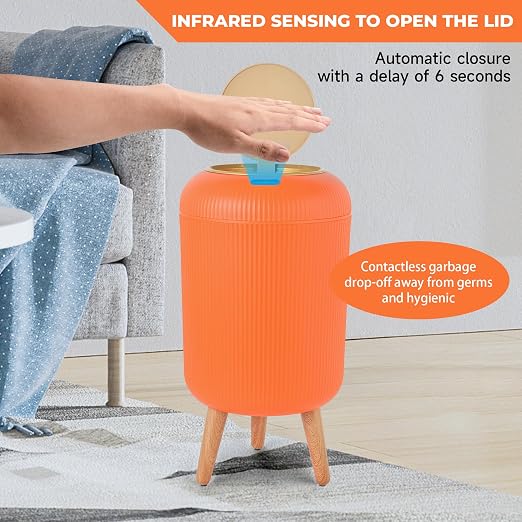 Pukomc Smart Sensor Wastebasket, Convenient and Hygienic Easy to Use, Technology Sensor Waterproof Wastebasket Plastic Trash can for Kitchen, Bathroom, Bedroom, Living Room, Office and Outdoor Orange - Image 3