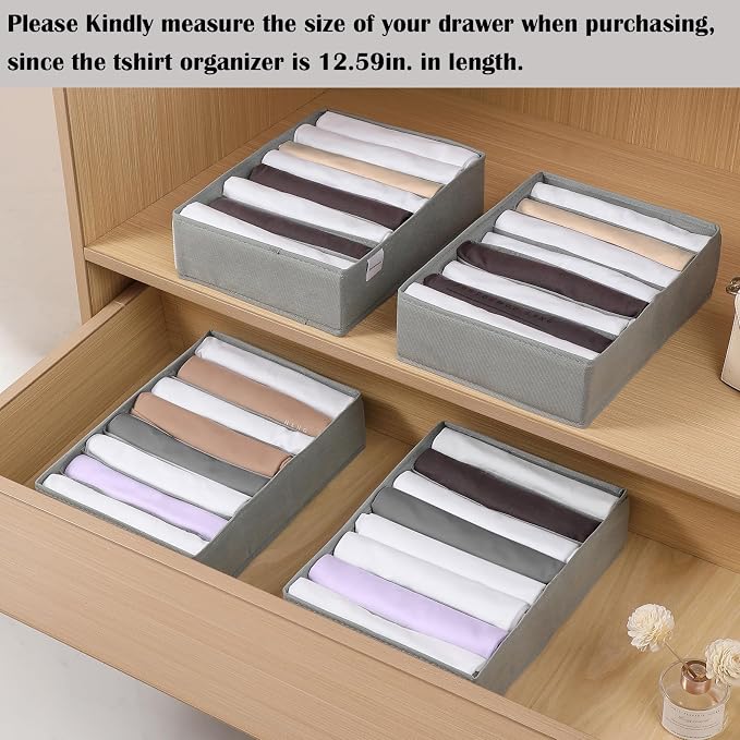 4 Packs T-shirt Drawer Organizers for Clothing,8 Grids Compartment Wardrobe Storage Box, Washable Clothes Organizer for Folded Clothes, Legging, Silk Scarve - Image 4