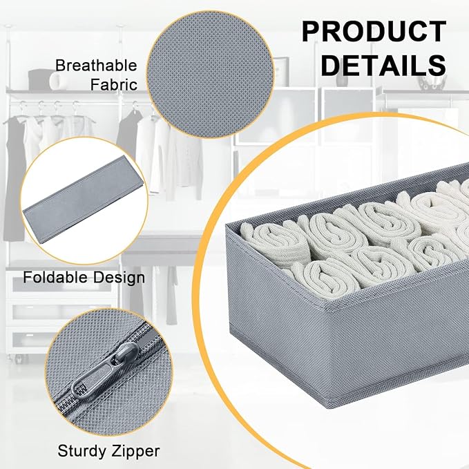 DIMJ Drawer Organizer Clothes Set of 8, Foldable Closet Drawer Organizer, Underwear Drawer Box, Fabric Drawer Dividers for Baby Clothes, Socks, Belt, Tie (Grey) - Image 2