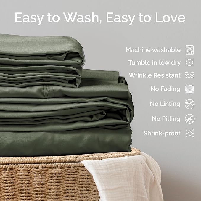 Viscose Bamboo Sheets Queen Size 4PC Set - Cooling Bedding for Hot Sleepers with Moisture Wicking Technology - Silky Soft 18 Inch Deep Pocket - Moss 60"x 80"